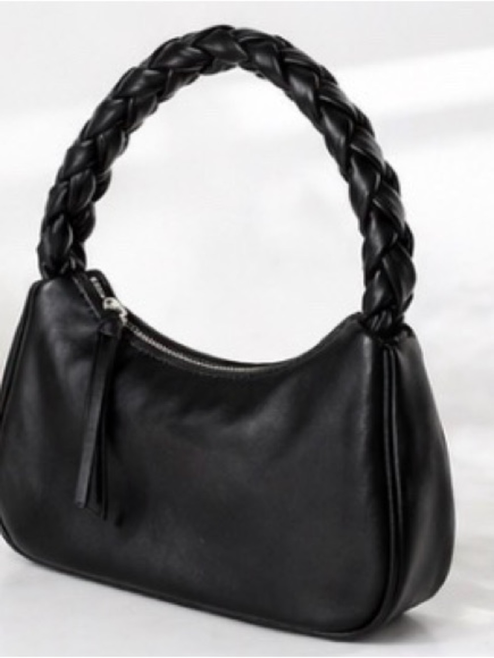 Braided-Handle Black Shoulder Clutch